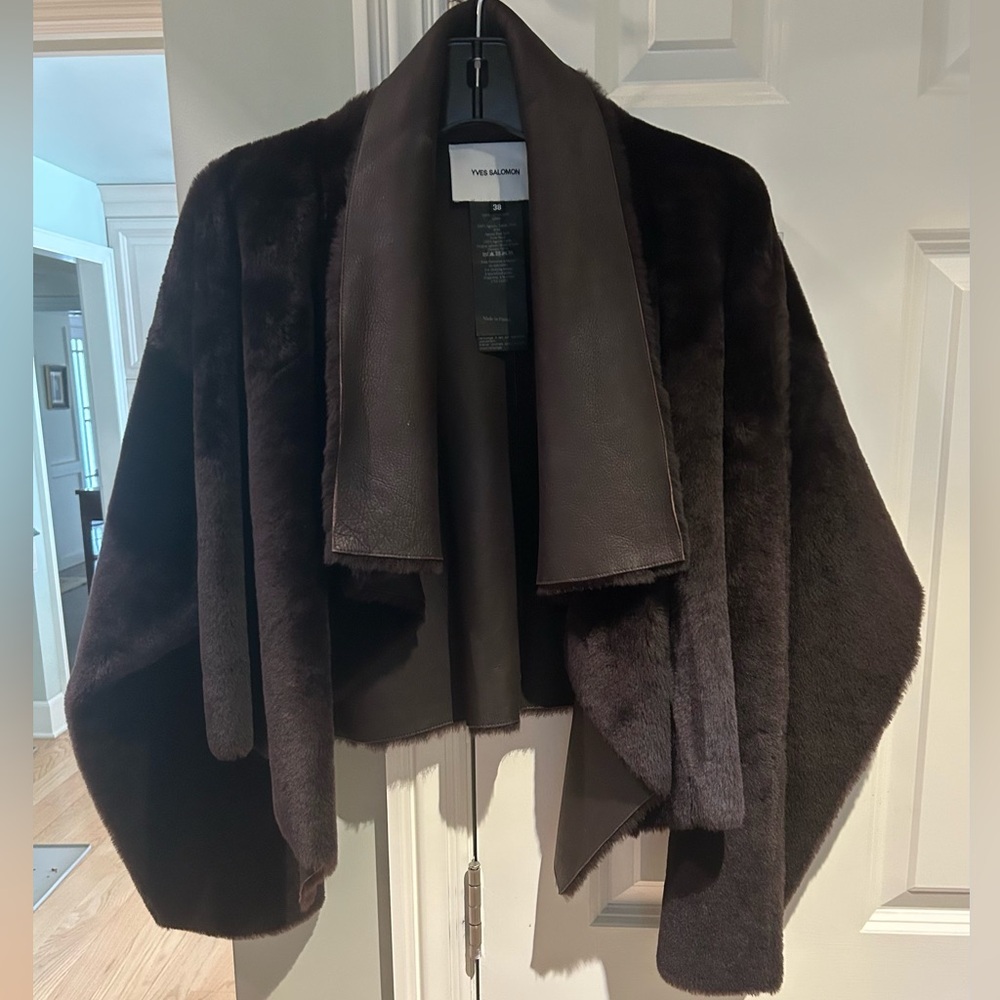Yves Salomon Cropped Draped Lamb Fur Jacket - MSRP $4560